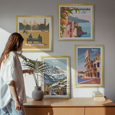 Dekoratívna sada obrazov Retro ilustrácie slávnych miest