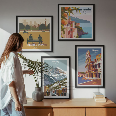 Dekoratívna sada obrazov Retro ilustrácie slávnych miest