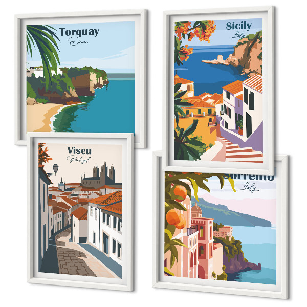 Dekoratívna sada obrazov Retro ilustrácie svetových miest