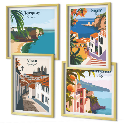 Dekoratívna sada obrazov Retro ilustrácie svetových miest