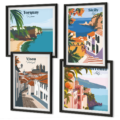 Dekoratívna sada obrazov Retro ilustrácie svetových miest