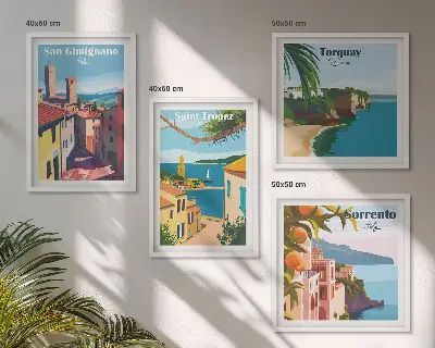 Obrazy Talianske prímorské mestá zarámovaný set