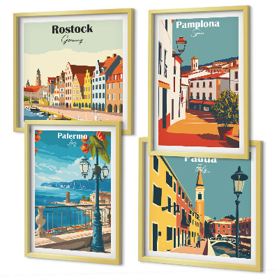 Dekoratívna sada obrazov Retro ilustrácie mesta