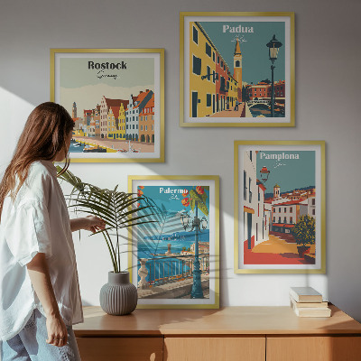 Dekoratívna sada obrazov Retro ilustrácie mesta