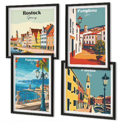 Dekoratívna sada obrazov Retro ilustrácie mesta