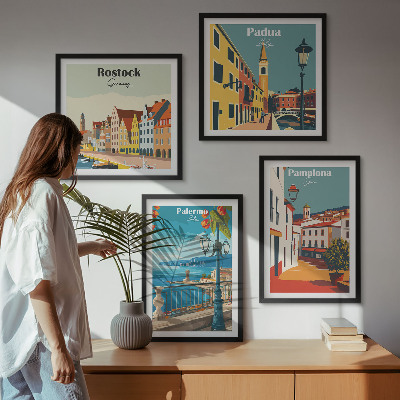 Dekoratívna sada obrazov Retro ilustrácie mesta