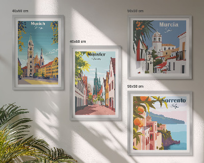 Zarámovaný set obrazov Európske mestá vo farebných ilustráciách