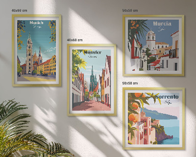 Zarámovaný set obrazov Európske mestá vo farebných ilustráciách