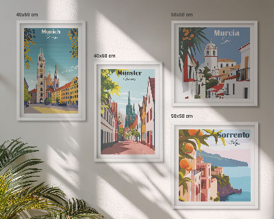 Zarámovaný set obrazov Európske mestá vo farebných ilustráciách