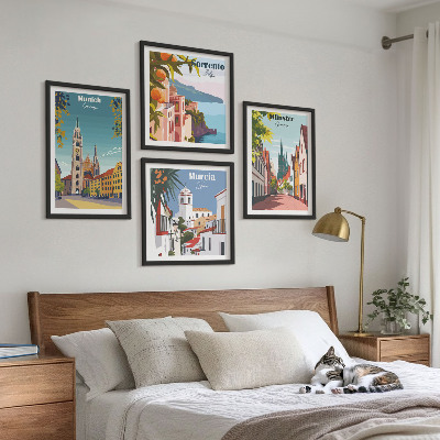 Zarámovaný set obrazov Európske mestá vo farebných ilustráciách