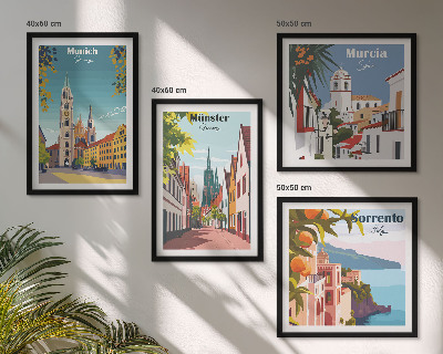 Zarámovaný set obrazov Európske mestá vo farebných ilustráciách