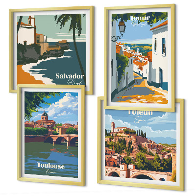Dekoratívna sada obrazov Retro mestská grafika