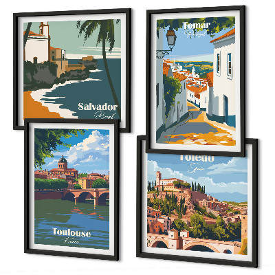 Dekoratívna sada obrazov Retro mestská grafika