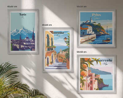 Zarámovaný set obrazov Farebné ilustrácie retro miest
