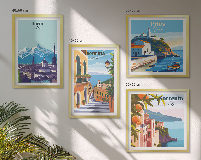 Zarámovaný set obrazov Farebné ilustrácie retro miest