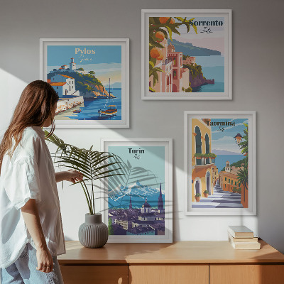 Zarámovaný set obrazov Farebné ilustrácie retro miest