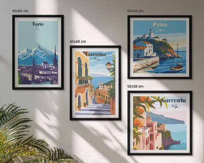Zarámovaný set obrazov Farebné ilustrácie retro miest