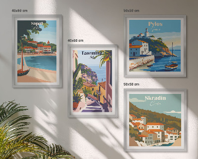 Zarámovaný set obrazov Ilustrácie prímorského mesta