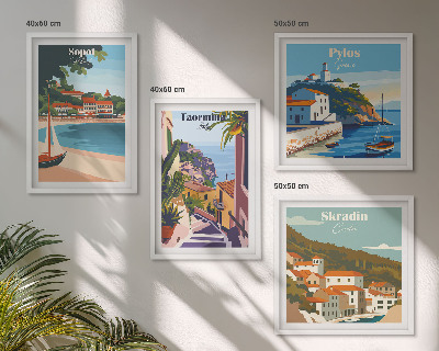 Zarámovaný set obrazov Ilustrácie prímorského mesta