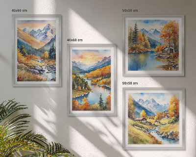 Zarámovaný set obrazov Horská krajina s riekou