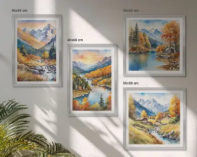 Horská krajina s riekou zarámovaný set obrazov