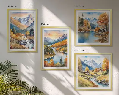 Horská krajina s riekou zarámovaný set obrazov