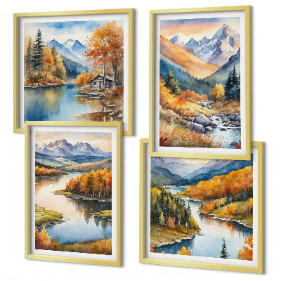 Dekoratívna sada obrazov Výhľad na hory rieka jeseň
