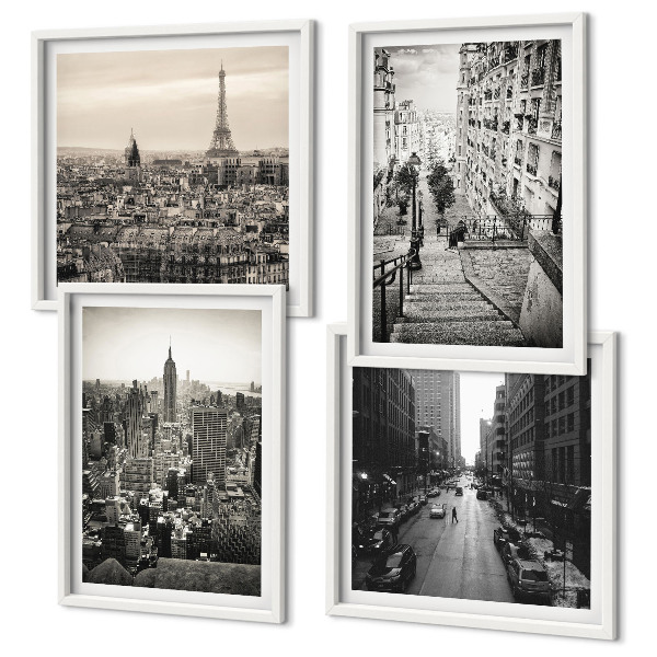 Zarámovaný set obrazov Výhľady na Paríž, New York, schody