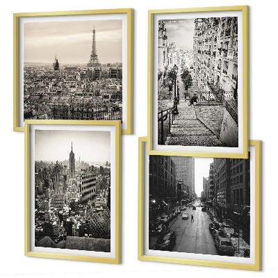 Zarámovaný set obrazov Výhľady na Paríž, New York, schody