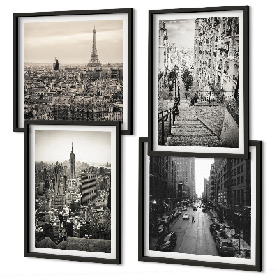 Zarámovaný set obrazov Výhľady na Paríž, New York, schody
