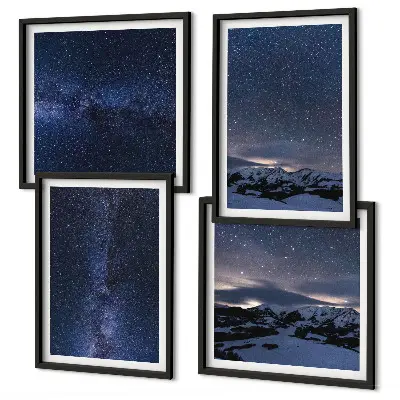 Zarámovaný set obrazov nočná obloha s horami a hviezdami