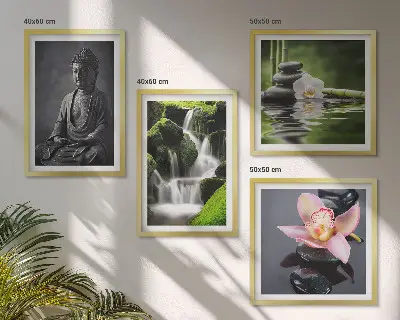 Dekoratívna sada obrazov Zen maľby s motívom vodných kameňov a Budhu