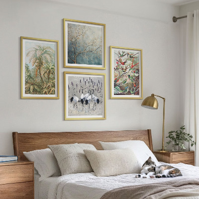 Zarámovaný set obrazov tropické rastliny vtáky príroda