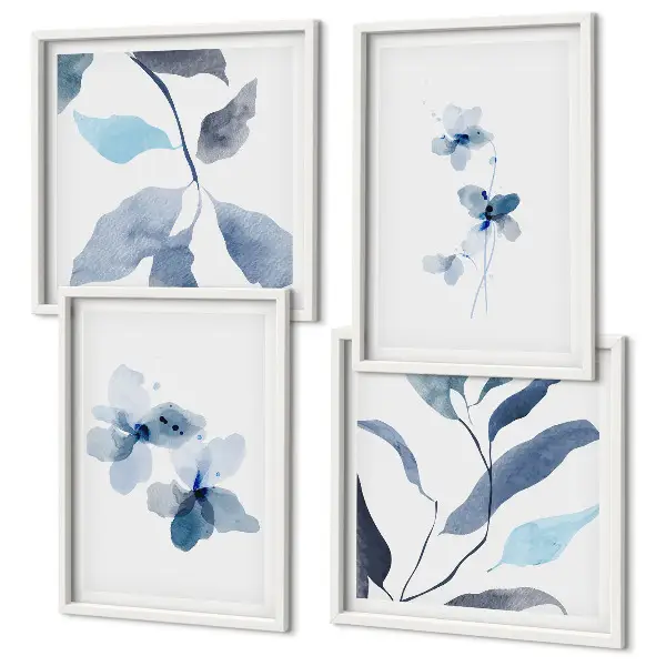 Minimalistické modré kvety zarámovaný set obrazov