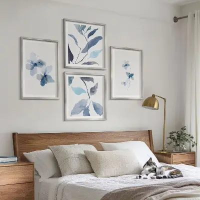 Minimalistické modré kvety zarámovaný set obrazov
