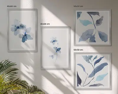 Minimalistické modré kvety zarámovaný set obrazov