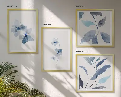 Minimalistické modré kvety zarámovaný set obrazov