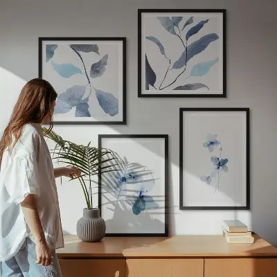 Minimalistické modré kvety zarámovaný set obrazov