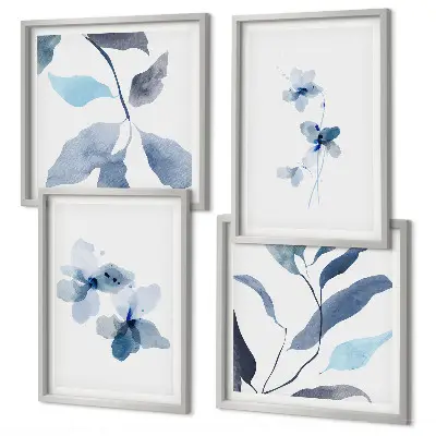 Minimalistické modré kvety zarámovaný set obrazov
