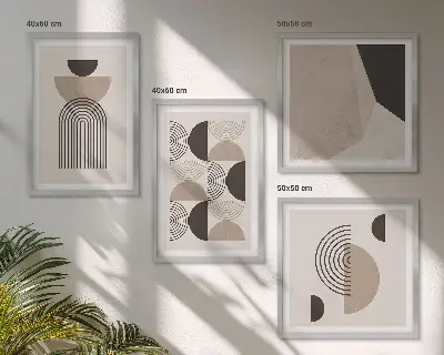 Zarámovaný set obrazov s abstraktnými geometrickými vzormi