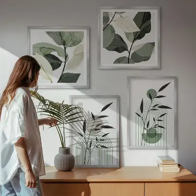 Boho rastlinné kompozície zarámovaný set obrazov