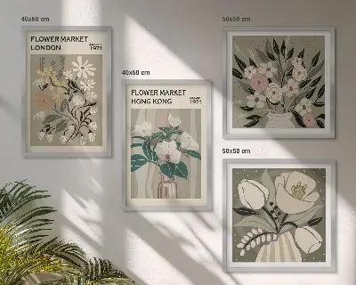 Dekoratívna sada obrazov s motívom kvetinových ilustrácií Londýna a Hongkongu