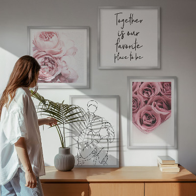 Dekoratívna sada obrazov Rodinné lineart ružové kytice