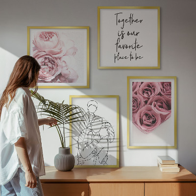 Dekoratívna sada obrazov Rodinné lineart ružové kytice