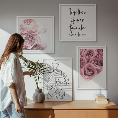 Dekoratívna sada obrazov Rodinné lineart ružové kytice