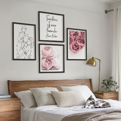 Dekoratívna sada obrazov Rodinné lineart ružové kytice