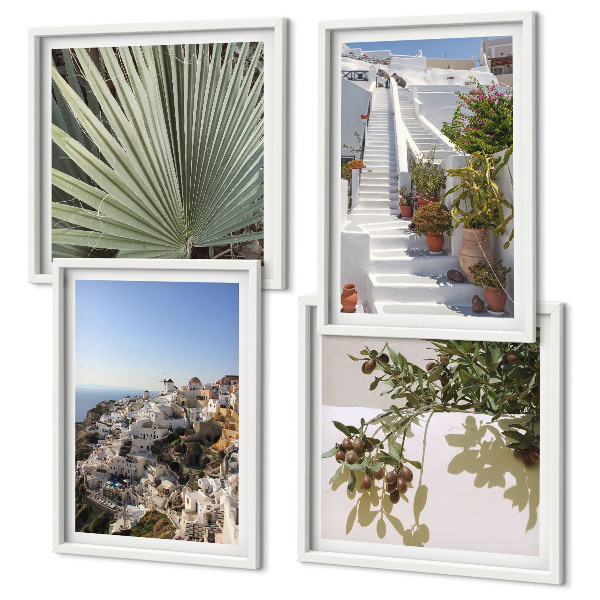 Dekoratívna sada obrazov Biele schody, výhľad na Santorini