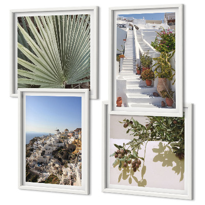 Dekoratívna sada obrazov Biele schody, výhľad na Santorini
