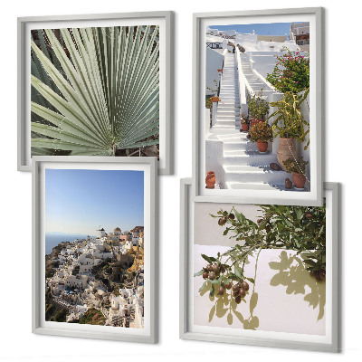 Dekoratívna sada obrazov Biele schody, výhľad na Santorini