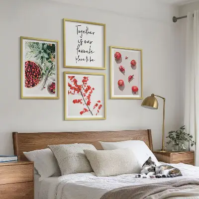 Zarámovaný set obrazov minimalistické červené plody rastlín